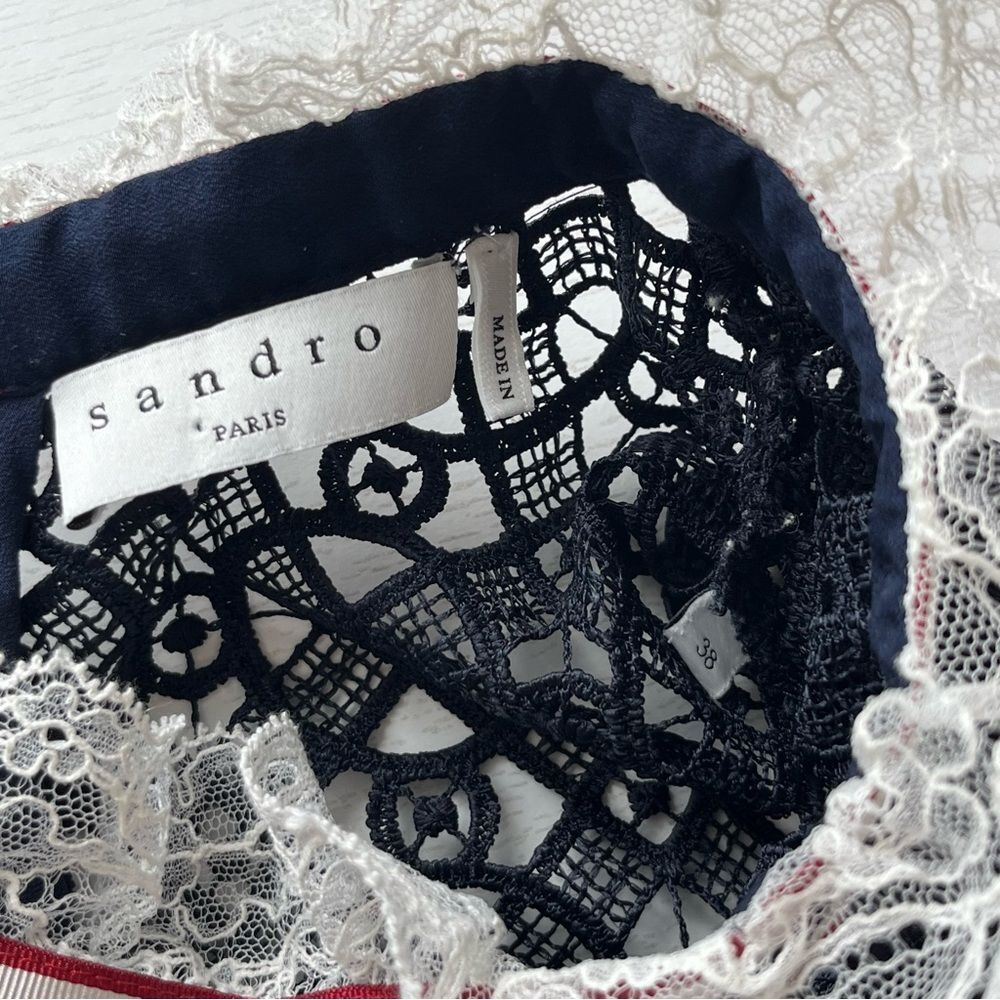 Sandro Dovera Navy Lace Eyelet Mini Dress Blue Size 38/6 - Picture 7 of 8